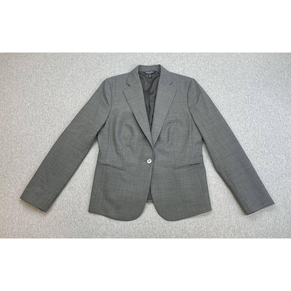Brooks Brothers Blazer Womens 10 Gray Wool Blend Stretch Stellita One-Button